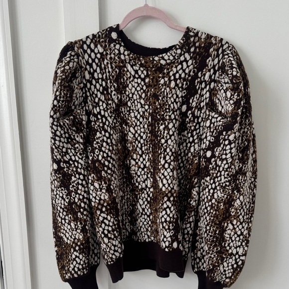 Ulla Johnson Gemma Pullover knit sweater brown Blanc Python Wool puff sleeve S - Picture 2 of 12
